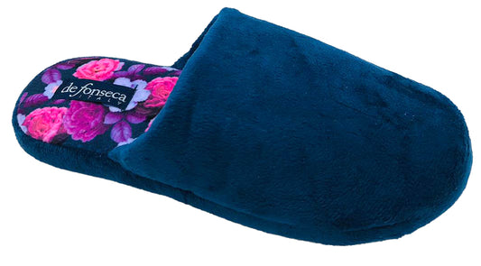 DE FONSECA 701 Pantofole da donna in caldo tessuto nei colori viola, blu e fantasia invernali