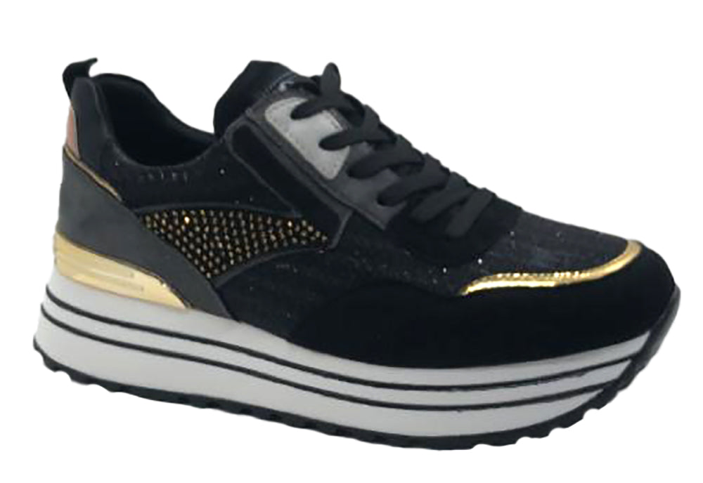 QHEEN HELENA X27-19 Sneakers donna in simil pelle nel colore nero