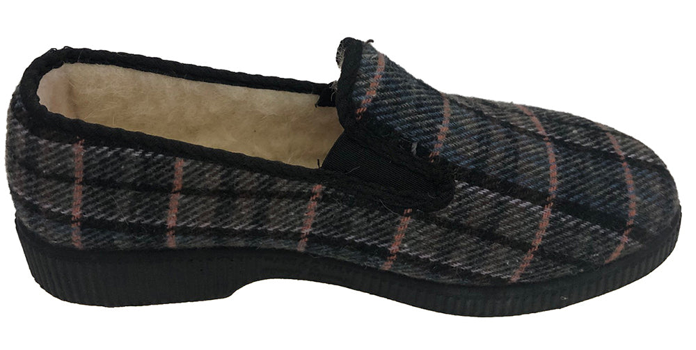Emanuela 588 Pantofole invernali da uomo marrone con fantasia scozzese di lana scarpe comode
