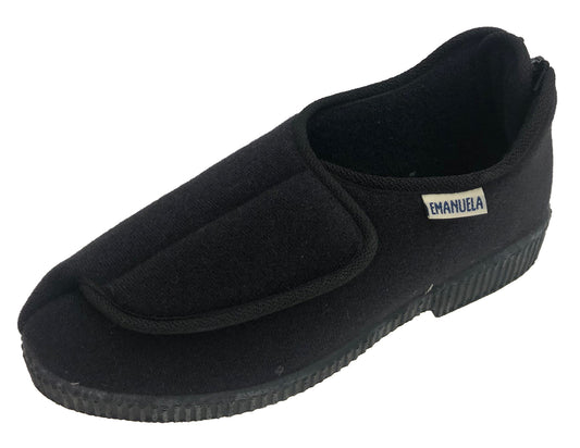 EMANUELA 550 Pantofole invernali da uomo nere di lana con strappo e cerniera posteriore adatte per attività riabilitativa.
