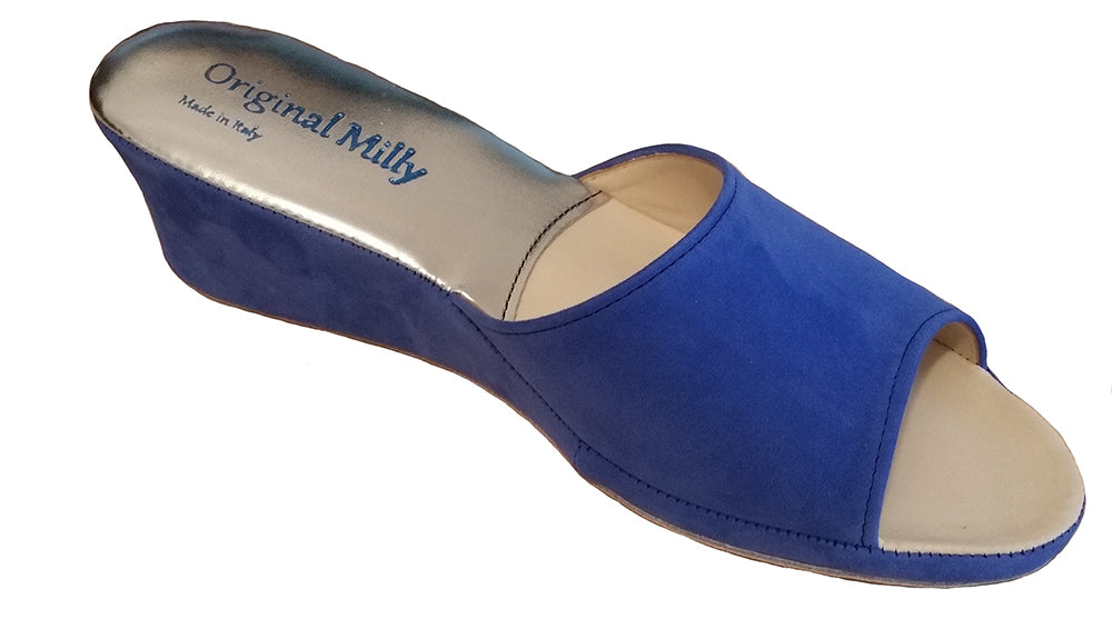 Milly 103 Ciabatte da camera aperte in camoscio per donna pantofole con zeppa 5 cm prodotto artigianale