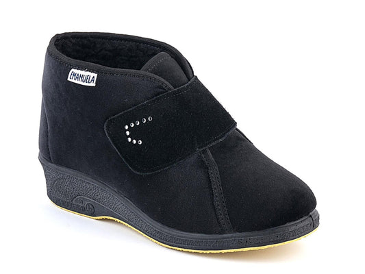 EMANUELA 536 Pantofola invernale nera da donna di lana con velcro nel colore nero.