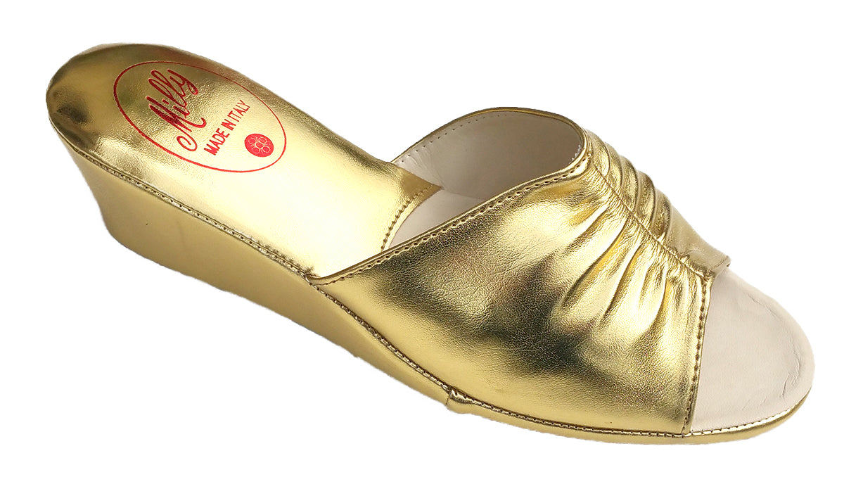 Milly 1805 Ciabatte da camera aperte per donna pantofole per casa con zeppa 5 cm calzata piccola classiche eleganti