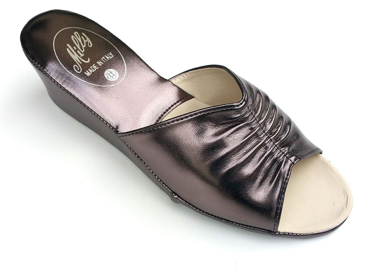 Milly 1805 Ciabatte da camera aperte per donna pantofole per casa con zeppa 5 cm calzata piccola classiche eleganti