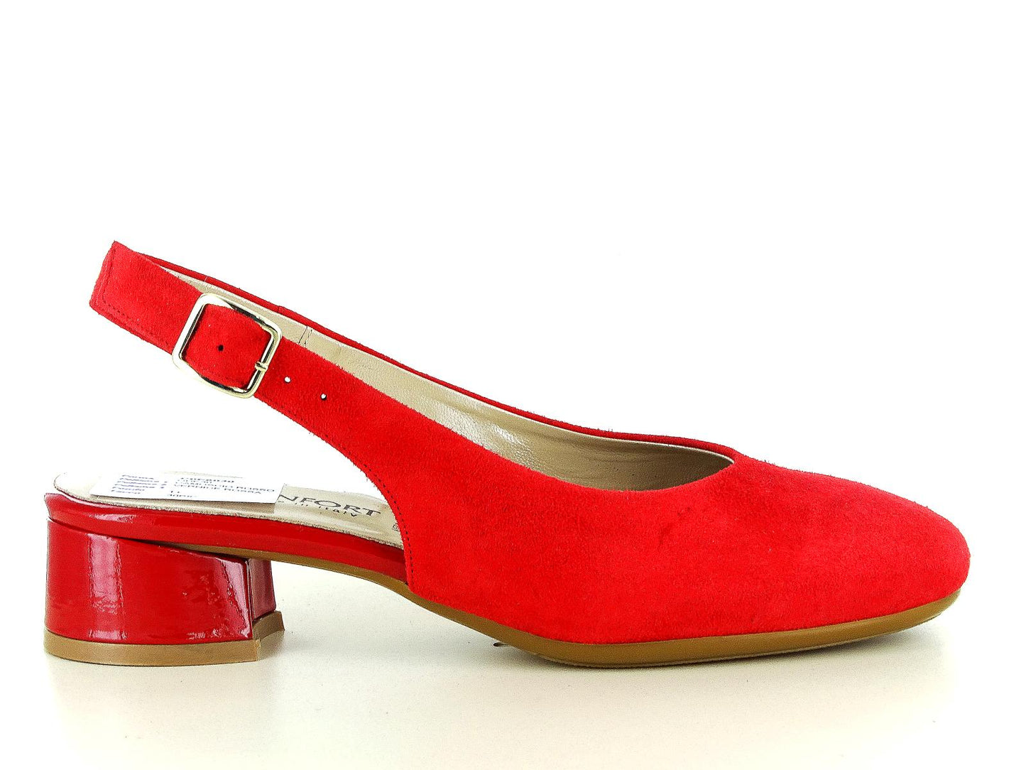 CONFORT 6030 Scarpe tipo chanel da donna in ecopelle con effetto scamosciato nel colore rosso con tacco primaverili