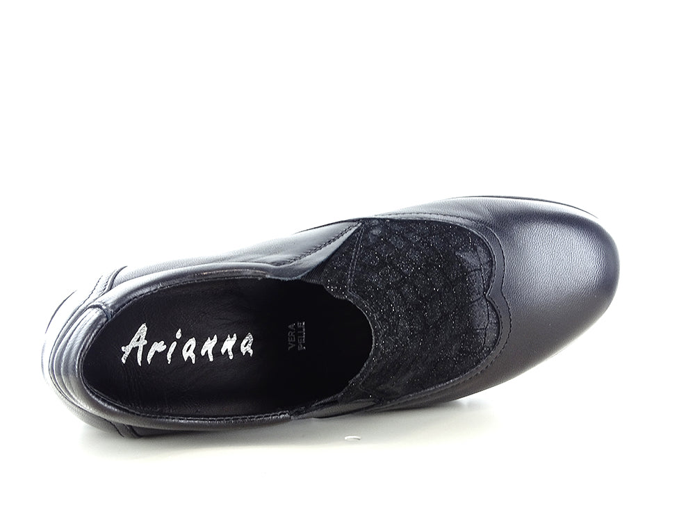 Arianna 656110 Scarpe invernali sneakers da donna in vera pelle nel colore nero con eleastici