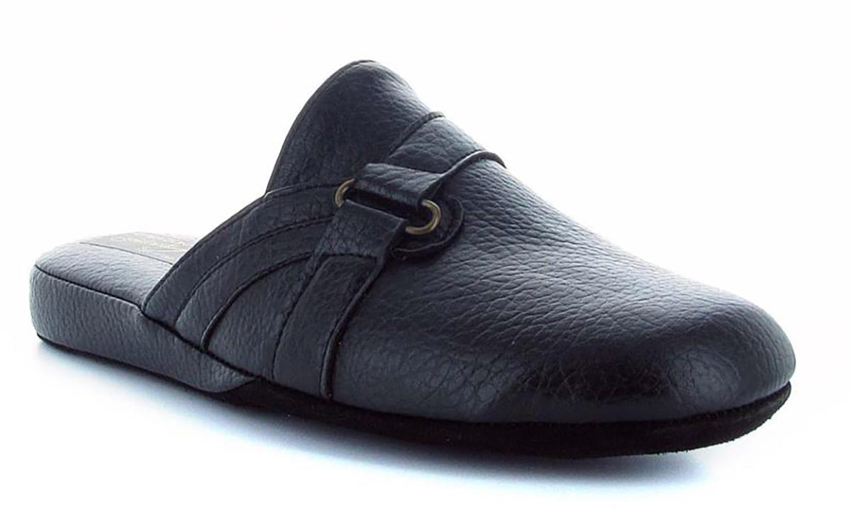 Falcade 2690 Ciabatte pantofola da camera uomo in pelle sintetica nel colore nero.