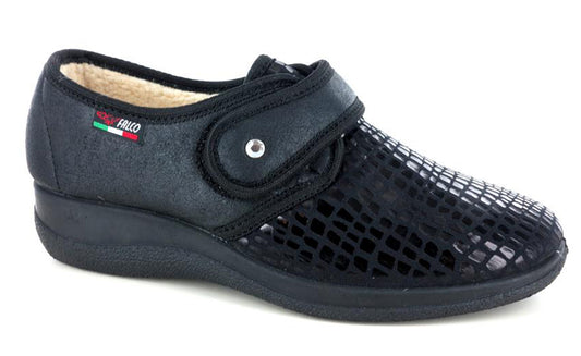 Gaviga 4515 Scarpe pantofole invernali comfort da donna in pelle sintetica con strappo nel colore nero.