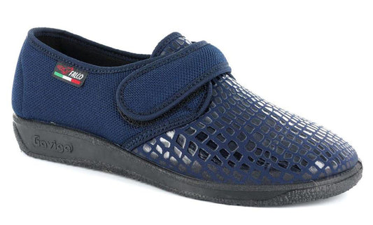 Gaviga 6213 Scarpe pantofole comfort da donna in tessuto con strappo nel colore blu e nero.