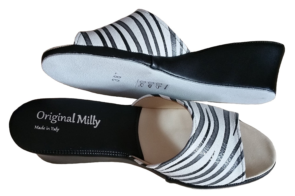 Milly 103 Ciabatte da camera aperte  zebrate chiare per donna pantofole per casa con zeppa classiche eleganti