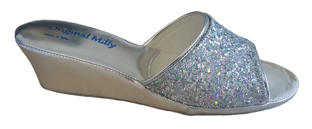 Milly 104  Ciabatte da camera aperte con glitter per donna pantofole per casa con zeppa classiche eleganti